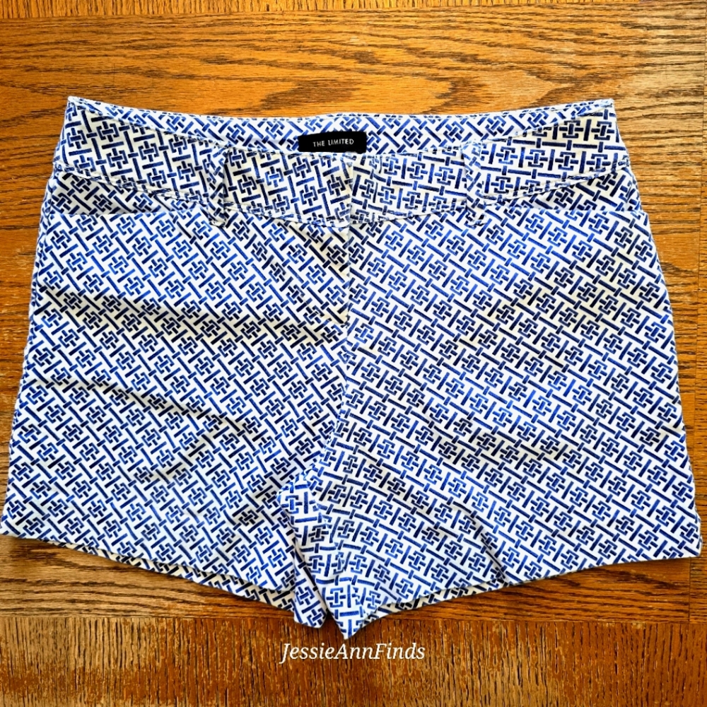 The Limited Blue White Geometric Stretch Twill Shorts Women's Size 8